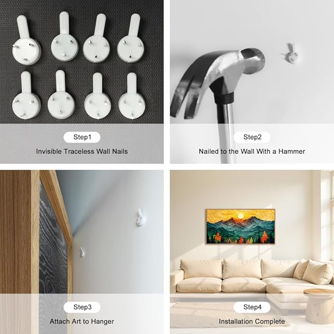 Abstract Sun Mountain Framed Canvas Wall Art Set, Forest Pine Tree Golden Sunset Wall Decor, Mixed Patchwork Landscape Art Print for Living Room, Bedroom, Dining Room, Office - 20"x40"-CasaMuseHome