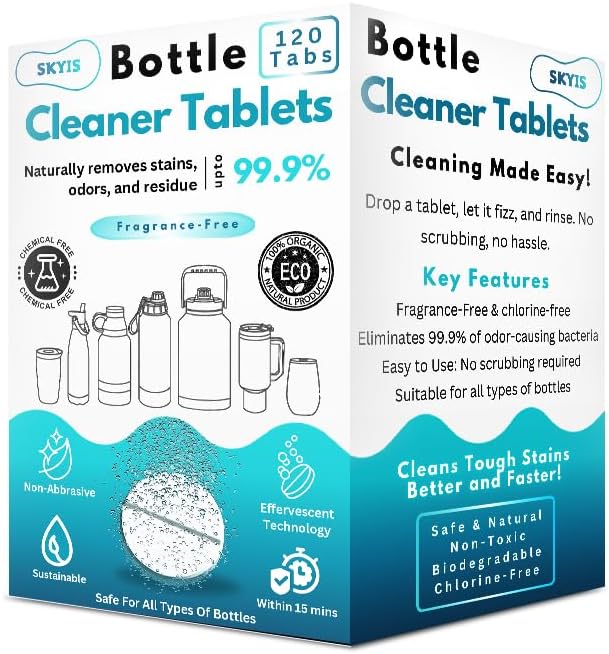 120-pcs Water Bottle Cleaner Tablets, Chlorine-free, Water Bottle cleaner, Tumbler washer and Glass bottle cleaner Removes stubborn stains and Freshens glass bottles and utensils-CasaMuseHome