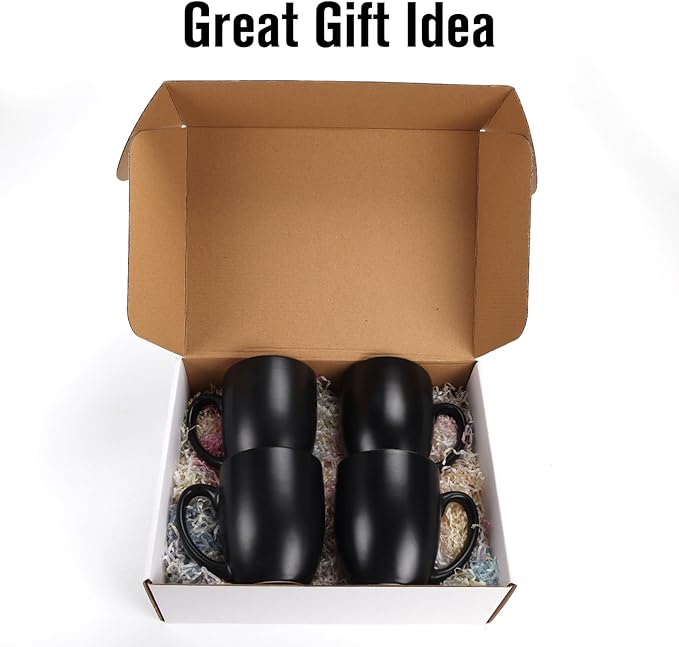 16 OZ Stoneware Coffee Mug Set of 6, Black Ceramic Mug with Different Color Inside, Colorful Porcelain Mug with Handle for Latte Espresso Cappuccino-CasaMuseHome