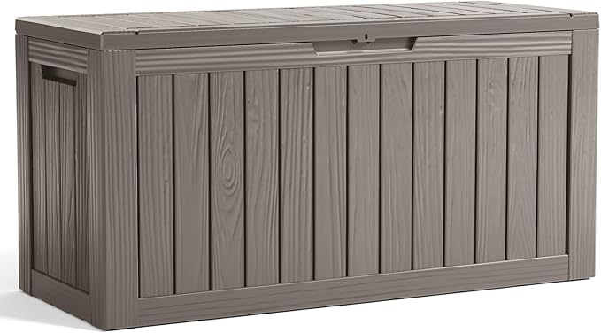 80 Gallon Resin Deck Box, Lockable Patio Outdoor Storage Box for Furniture, Garden Tools and Tools Storage, Waterproof Outside Storage Boxes - Grey-CasaMuseHome