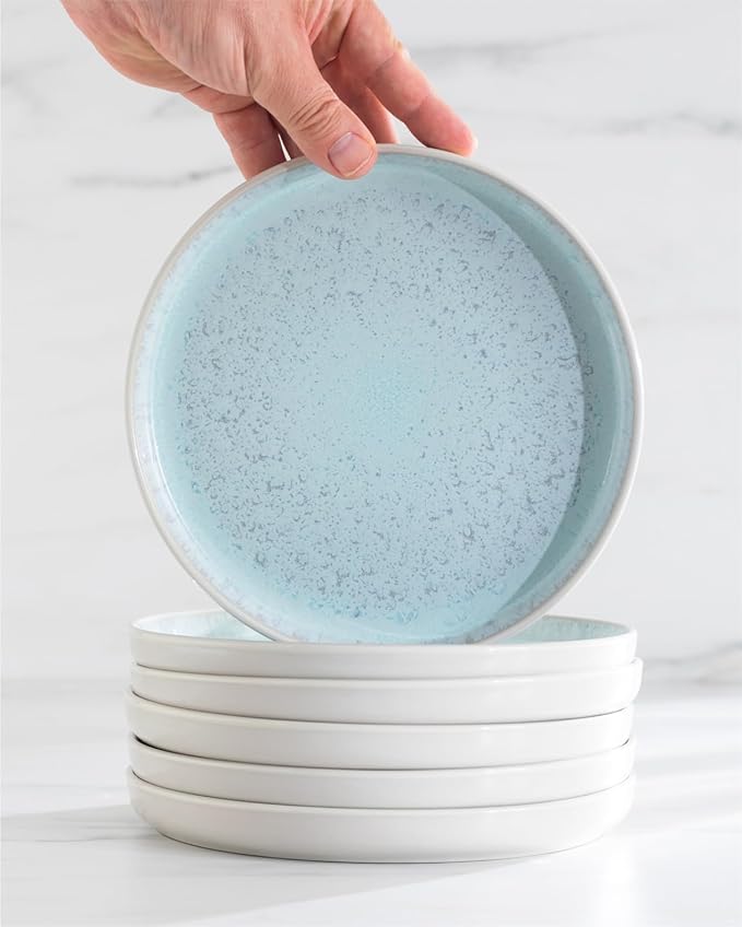 16 Piece Dinnerware Sets for 4 - Modern Style Stoneware Dinnerware Set - Scratch Resistant,Dishwasher,Microwave Safe Plates and Bowls Sets Ceramic,Dish Set, Bowl and Plate Set - Beige and Light Blue…-CasaMuseHome