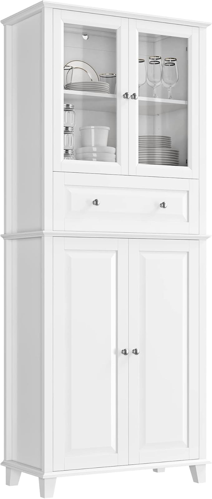 76'' Kitchen Pantry Storage Cabinet, Freestanding Kitchen Cupboard with Large Drawer, Doors, and Adjustable Shelves, Bathroom Storage Cabinet for Dining Room, Living Room, Laundry, White-CasaMuseHome