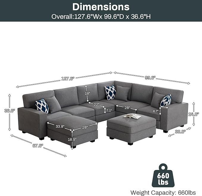 L Lengend Vansen Modular Sectional Sofa U Shaped Couch with Ottoman Modern Reversible Corner Sectional Couch for Living Room (Dark Grey, U Shaped Sofa-3)-CasaMuseHome