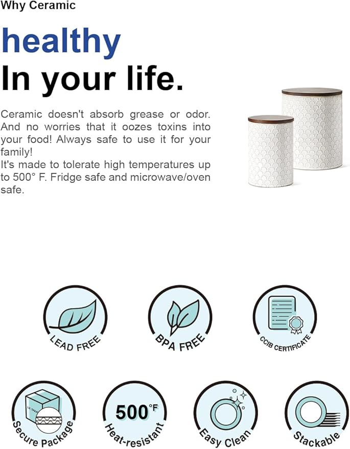 LE TAUCI Food Storage Containers with Airtight Lids, 78/25 oz Ceramic Sugar Canisters Sets, Embossed Large Jars for Pasta, Oats, Coffee Bean, Cookies, Rice, Grains, Tea - Set of 2, Fireworks-CasaMuseHome