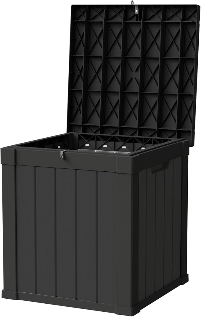 50 Gallon Storage Box, Waterproof Deck Box for Indoor & Outdoor Use, Lockable Pool Storage Bin for Package Delivery, Outdoor Bench for Patio Cushions, Garden Tools, Backyard, Black-CasaMuseHome