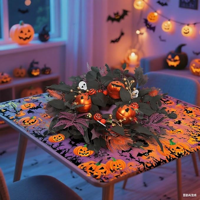 24" Glitter Halloween Wreath Outdoor - Sparkly Balls, Skulls, Bat, Skeleton, Pumpkin on Black Twig | Front Door Outside Goth Decor for Spooky Night-CasaMuseHome