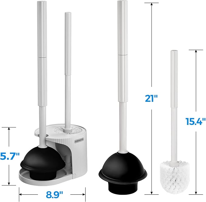 2Pack 2 in 1 Toilet Brush and Plunger Set, Extended Handle Plunger,Toilet Bowl Brush Plunger Set,Bathroom Cleaning Tools ,Toilet Brush Plunger Combo,Cleaning Supplies(Cream Grey)-CasaMuseHome