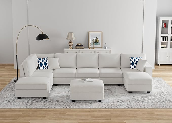 L Lengend Vansen Modular Sectional Sofa U Shaped Couch with Ottoman Modern Reversible Corner Sectional Couch for Living Room (Cream, U Shaped Sofa-4)-CasaMuseHome