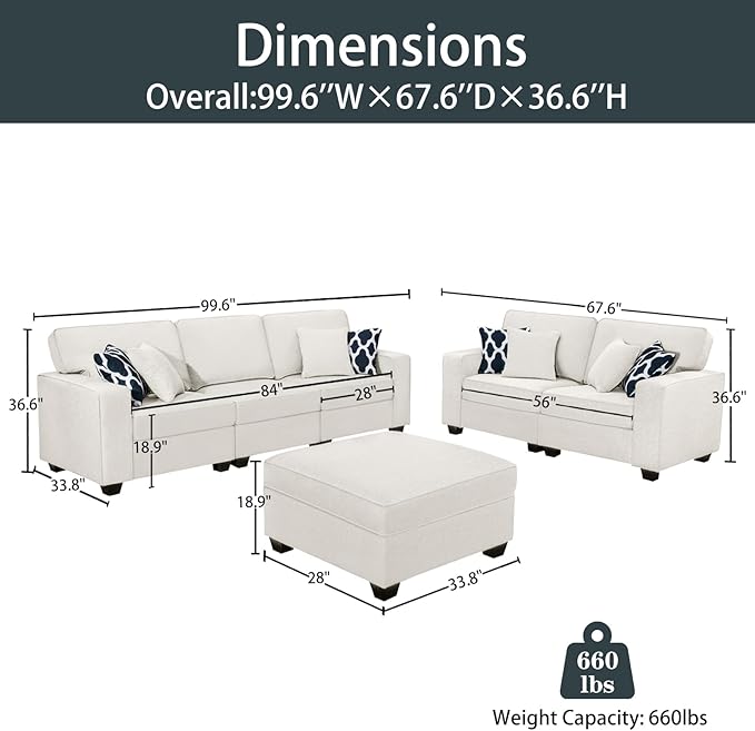 L Lengend Vansen Modular Sectional Sofa U Shaped Couch with Ottoman Modern Reversible Corner Sectional Couch for Living Room (Cream, 2+3 with Ottoman)-CasaMuseHome