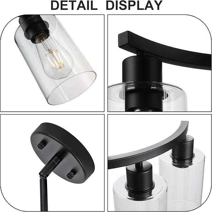 6 Light Modern Farmhouse Chandelier,Black Dining Room Light Fixture,Kitchen Pendant Lights Over Island with Glass Shade-CasaMuseHome