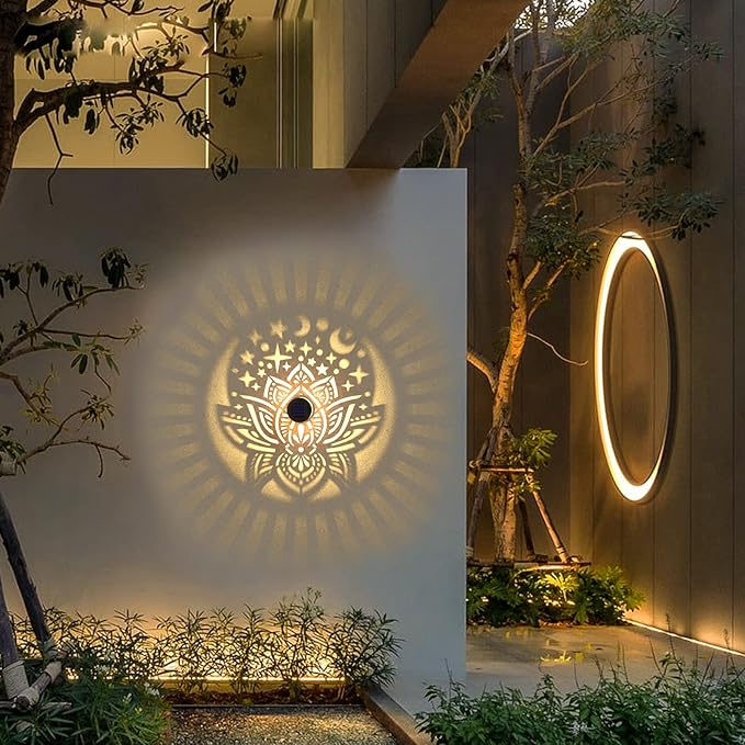 4 Pack Solar Fence Lights Metal Solar Powered Outdoor Wall Deck Lights Lotus Theme Waterproof Fence Light for Garden Post Patio Backyard Yard Decor (Lotus, 4 Pack)-CasaMuseHome