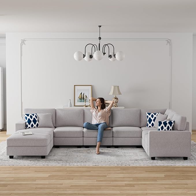 L Lengend Vansen Modular Sectional Sofa U Shaped Couch with Ottoman Modern Reversible Corner Sectional Couch for Living Room (Light Grey, U Shaped Sofa-5)-CasaMuseHome