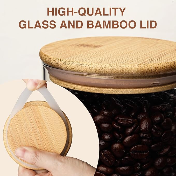 53oz Glass Food Storage Jars, Glass Jars with Bamboo Lids, Kitchen Storage Jars, Set of 4, Canisters with Airtight Lids for Spice, Coffee, Cookie, Pantry Organizers-CasaMuseHome