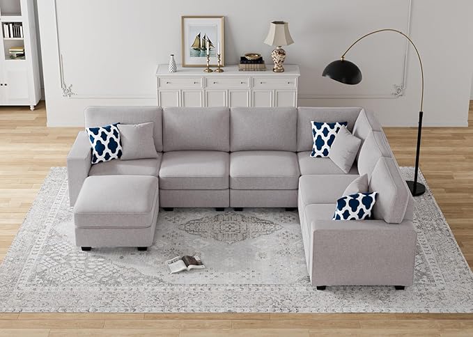 L Lengend Vansen Modular Sectional Sofa U Shaped Couch with Ottoman Modern Reversible Corner Sectional Couch for Living Room (Light Grey, U Shaped Sofa-2)-CasaMuseHome