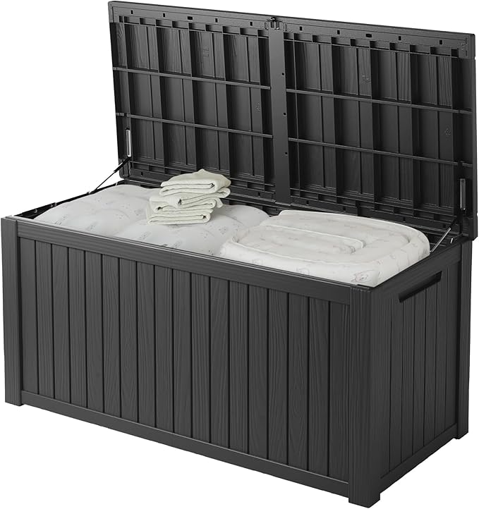 200 Gallon Resin Deck Box, Waterproof Outdoor Storage Bin for Patio Furniture, Pool Accessories, and Garden Tools, Lockable & UV-Resistant, Black-CasaMuseHome