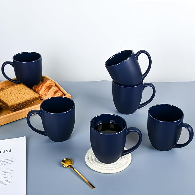 16oz Coffee Mugs Set of 6, Large Ceramic Modern Coffee Mugs With Handle For Tea,Latte,Cappuccino,Cocoa. Dishwasher.Microwave Safe (Matte Blue)-CasaMuseHome