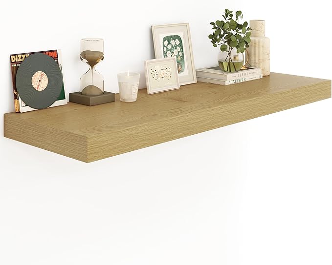 12" Deep Bathroom Floating Shelves for Wall Shelf Over Toilet Wall Mounted Farmhouse Long 55 inches Set of 1, Farmhouse Shelves with Invisible Brackets for Living Room, Kitchen, Bedroom,Oak-CasaMuseHome