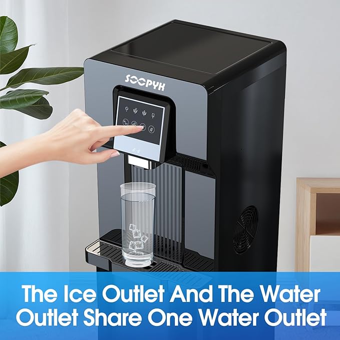 2 in 1 Bottom Load Water Cooler Dispenser with Ice Maker for 3 Gallon Bottle 17lbs Daily Capacity (NO HOT Water) Black-CasaMuseHome