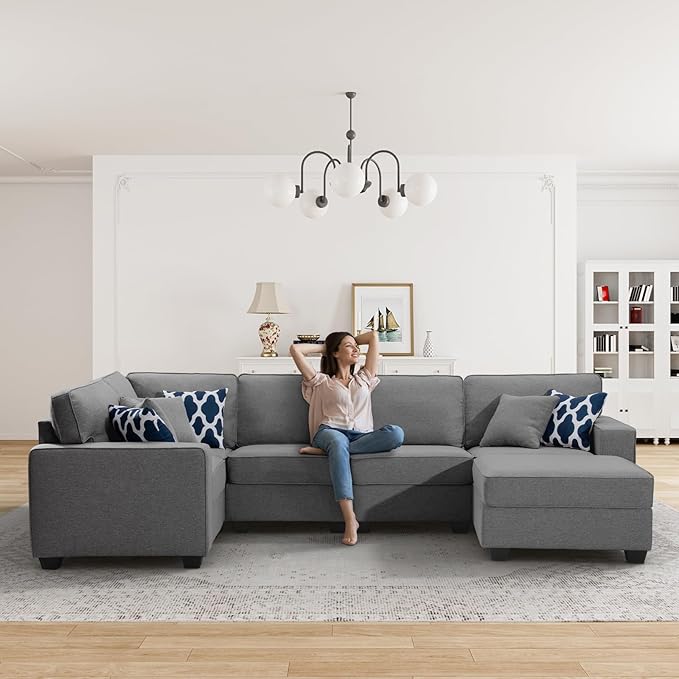 L Lengend Vansen Modular Sectional Sofa U Shaped Couch with Ottoman Modern Reversible Corner Sectional Couch for Living Room (Dark Grey, U Shaped Sofa-1)-CasaMuseHome