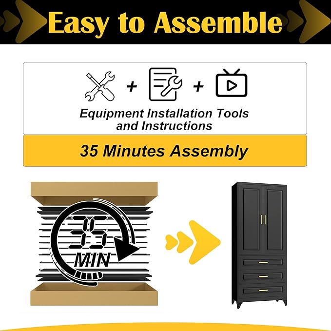 75" Kitchen Pantry Cabinet with 3 Drawers,Metal Storage Cabinets with Doors and 4 Adjustable Shelves,Black Kitchen Cabinet with 2 Gold Handles,Food Cupboard for Livingroom, Bathroom,Pantry-CasaMuseHome