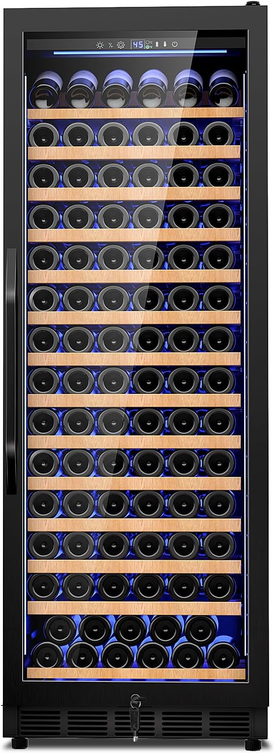 24 Inch Wine Cooler Refrigerator,179 Bottles Wine Fridge Large Capacity Professional Wine Cellars with Powerful Compressor,Quiet Operation and Elegant Design, Black-CasaMuseHome