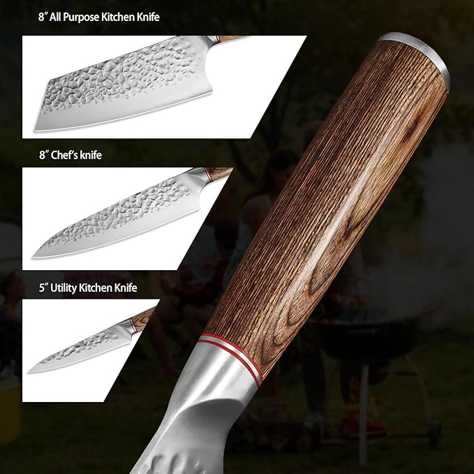 KOFERY 5PCS Chef and BBQ Knife Set with Roll Bag, High Carbon Stainless Steel Knives for Precise Cooking, Outdoor Meat Cutting(Include Sharpening Steel)-CasaMuseHome