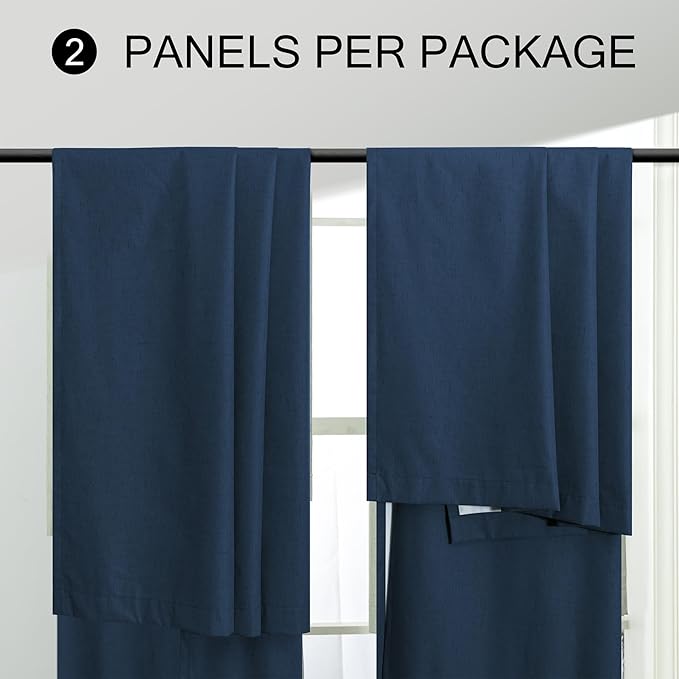 54 Inch Length Curtains for Bedroom Men Room Decor Darkening Back Tab Pleated Blackout Linen Insulated Curtain for Living Room Bathroom Wide Dark Navy Midnight Blue Drapes for Teen Boy 54 Long 2 Panel-CasaMuseHome