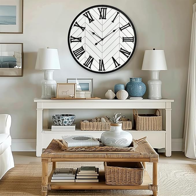 30 Inch Large Wall Clock Farmhouse Style - White Silent Non-Ticking Rustic Decor for Living Room, Kitchen, Bedroom-CasaMuseHome