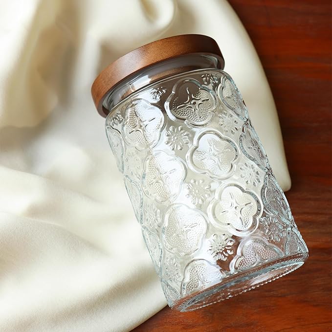 32oz Vintage Glass Jar With Lid, Glass Storage Containers, Airtight Kitchen Storage Containers For Sugar, Coffee, Tea, Spice, Flour, Candy Cookie, Pasta, Cereal, Cute Decorative Jars-CasaMuseHome
