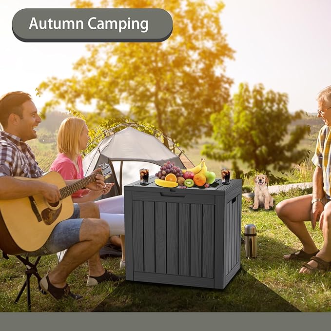 35 Gallon Outdoor Storage Box Waterproof Lockable Resin Deck Box Large, Patio Storage Bin for Pool Accessories Cushion Furniture, Garden Tools, UV-Resistant Outside Delivery Black-CasaMuseHome