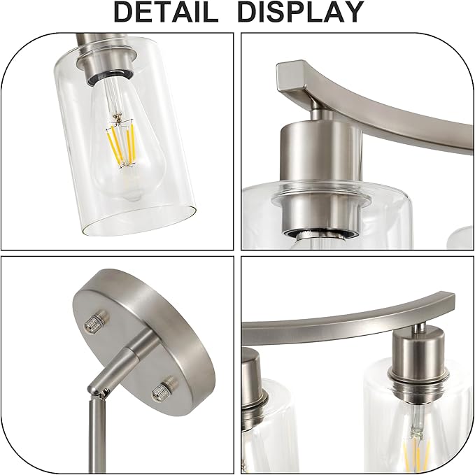 3-Light Brushed Nickel Dining Room Light Fixture,Modern Kitchen Chandeliers Over Table,Adjustable Height Industrial Hanging Pendant Lights for Kitchen Island with Glass Shade-CasaMuseHome