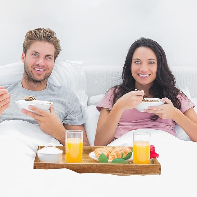 Acacia Wood Serving Tray with Handles - 17-Inch Decorative Wooden Tray - Perfect for Breakfast, Lunch, Dinner, Appetizers, Patio, Ottoman, Coffee Table - Durable Living Room and Couch Tray-CasaMuseHome