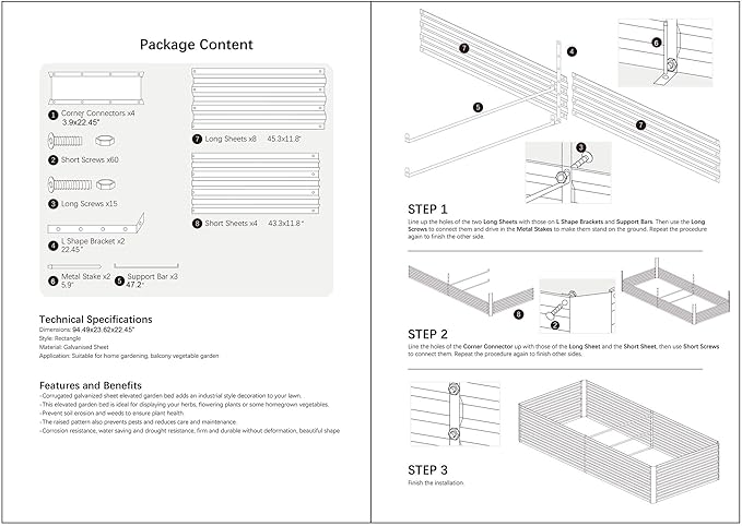 8x4x2FT Metal Raised Garden Bed Kit, Galvanized Outdoor Garden Bed Planter Box for Vegetables, Flowers, Herbs, Succulents and More, Black-CasaMuseHome
