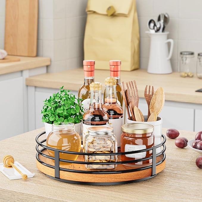 10" Lazy Susan Turntable Organizer - Wood Round Lazy Susan for Cabinet Kitchen Countertop Dining Table Pantry Cupboard Bathroom Coffee Bar Storage Home Decor-CasaMuseHome