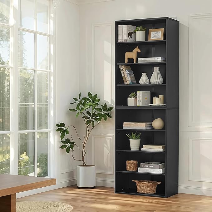 71 Inch Tall 8-Shelf Bookcase, Wood Bookshelf Storage Organizer Adjustable Shelf for Home Office Living Room, Converts into Two 4-Shelf Bookshelves, Black-CasaMuseHome