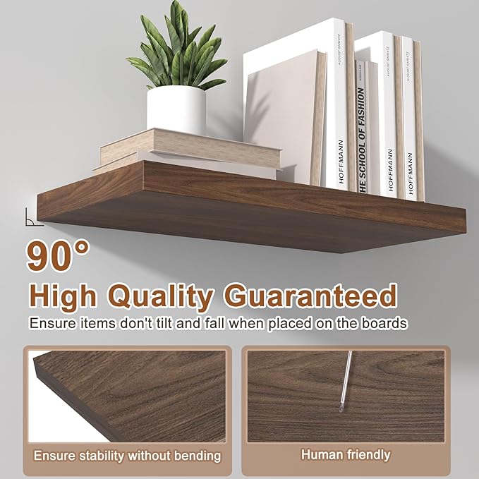12 Inch Deep Floating Shelves for Wall 1 Pack Floating Shelves Large Storage Space Wall Mount Shelf for Living Room Kitchen Bathroom 24" W x 12" D x 1.2" H Walnut-CasaMuseHome