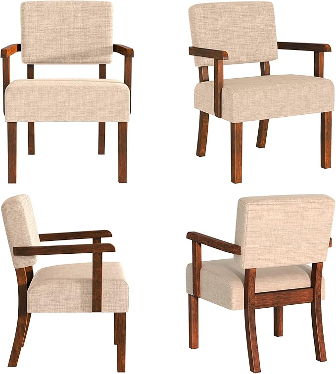 Accent Chair Set of 2 with Table, Living Room Chairs with Soft Seat and Armrests for Living Room Bedroom Reading Room Waiting Room (Beige) (AC01)-CasaMuseHome