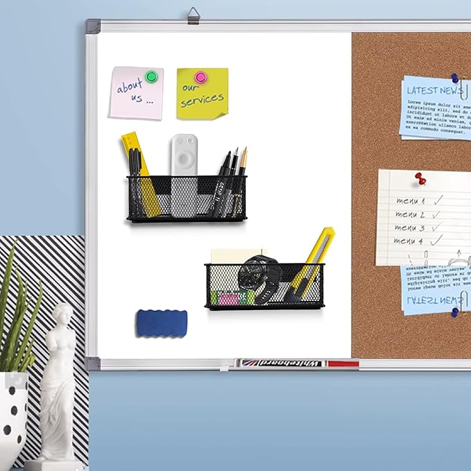 6.29'' × 2.28'' × 2.48 Black Magnetic Basket for Refrigerator Magnetic Pen Holder Locker Organizer for Home Office Accessories Magnetic Basket for Whiteboard,Set of 2-CasaMuseHome