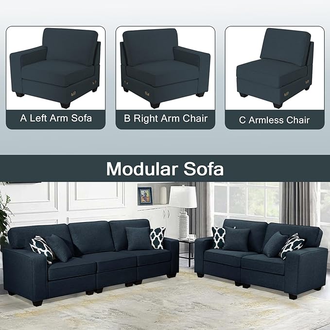 L Lengend Vansen Modular Sectional Sofa U Shaped Couch with Ottoman Modern Reversible Corner Sectional Couch for Living Room (Charcoal, 2+3)-CasaMuseHome