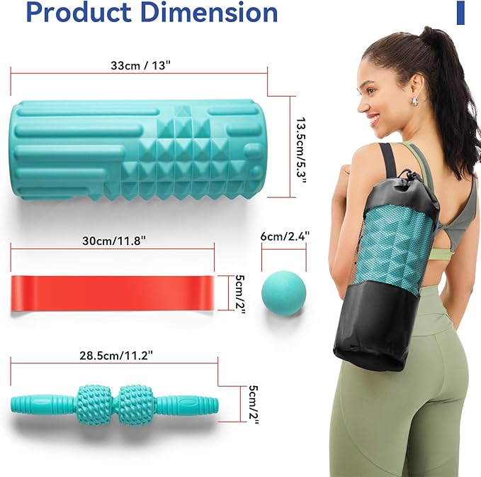 5 in 1 Foam Roller Set - Back Roller Foam, Massage Roller Stick, Massage Ball, Resistance Band for Physical Therapy & Deep Tissue Muscle Massage (Green)-CasaMuseHome