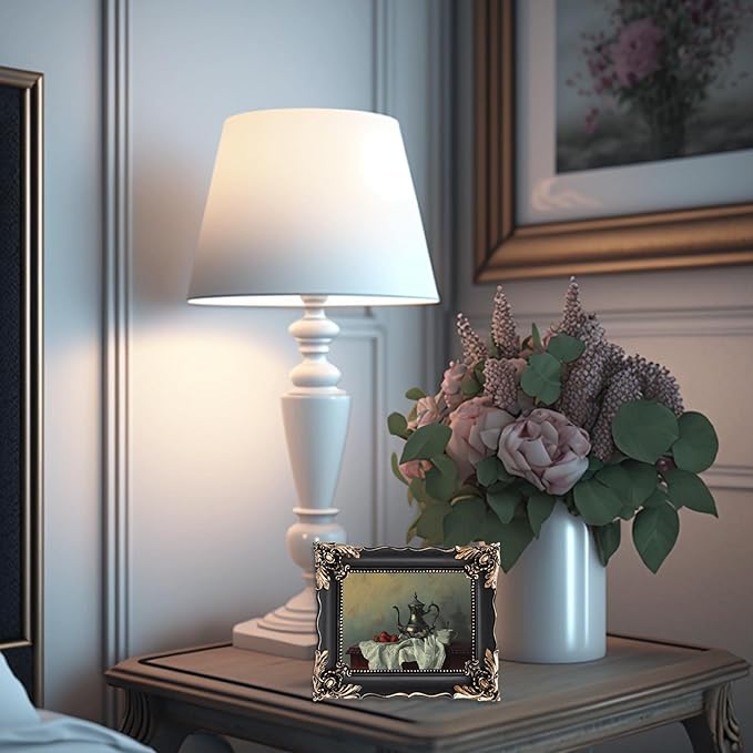 5x7 Vintage Picture Frame with Embossed Flower Design, Black Ornate Frame for 5x7 Pictures, Hand-Crafted Resin Antique Frames for Tabletop & Wall Hanging, Home Decor (Black)-CasaMuseHome