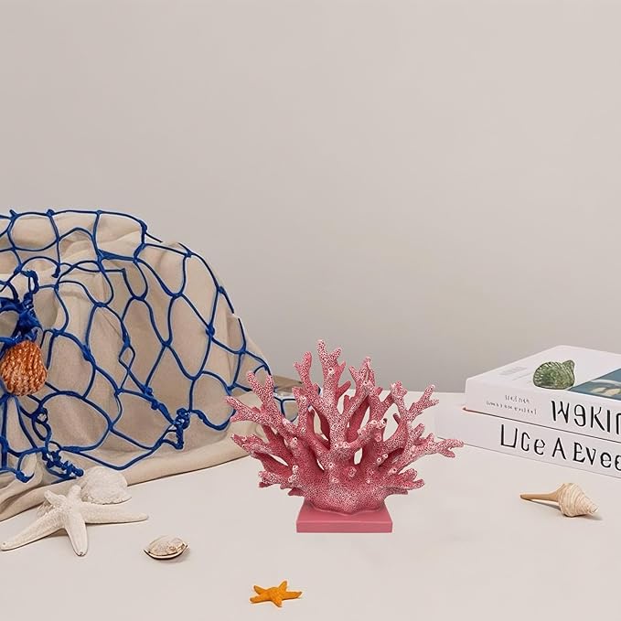 5.8" H Pink Coral Decor - Resin Coral Statue, Nautical Decor for Home, Bedroom, Bathroom, Living Room, Ocean Themed Cabinet Shelf Tabletop Decoration-CasaMuseHome