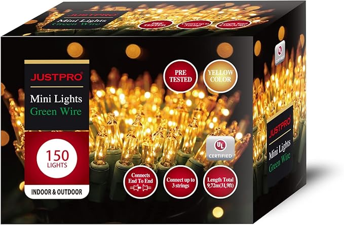 150LIGHTS Yellow Extra-Bright with End Connectors Christmas Decorative Lights 9.72m UL Certified Mini String Light Set Waterproof for Home Garden Holiday Christmas Tree Party Patio Wedding-CasaMuseHome