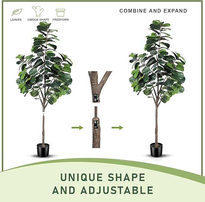 8ft(96in) Fiddle Leaf Fig Tree Artificial - Tall Faux Fiddle Leaf Fig Tree - Fake Fig Plant with Realistic Texture for Indoor Outdoor Modern Home House Office-CasaMuseHome