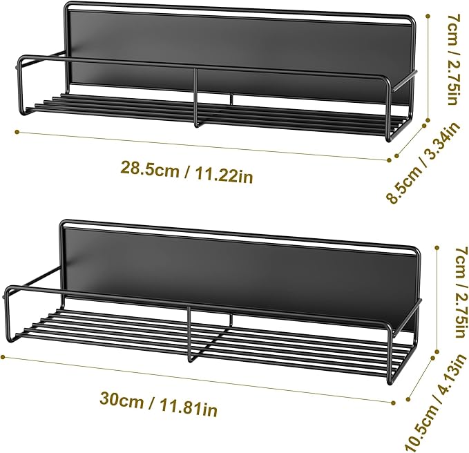 2 Pack Magnetic Spice Rack Organizer, Space Saver for Refrigerator and Microwave Oven, Magnetical Fridge Shelf for Jars, Seaoning, tins and Utensils Black-CasaMuseHome
