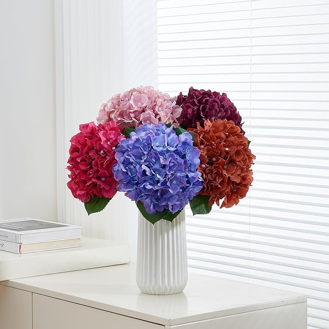 8Pcs Dusty Rose Fake Flowers Silk Hydrangea Artificial Flowers Bouquets Faux Hydrangea Stems for Home Table Centerpieces Wedding Party Decoration-CasaMuseHome