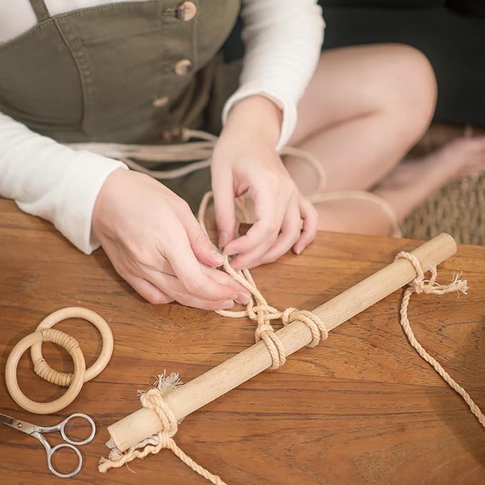 3 Tier Hanging Fruit Basket for Kitchen, Handmade Woven Cotton Hanging Wall Basket for Fruit Vegetable with 6 Hooks, Boho Style Over The Door Organizer for Living Bathroom Bedroom-CasaMuseHome