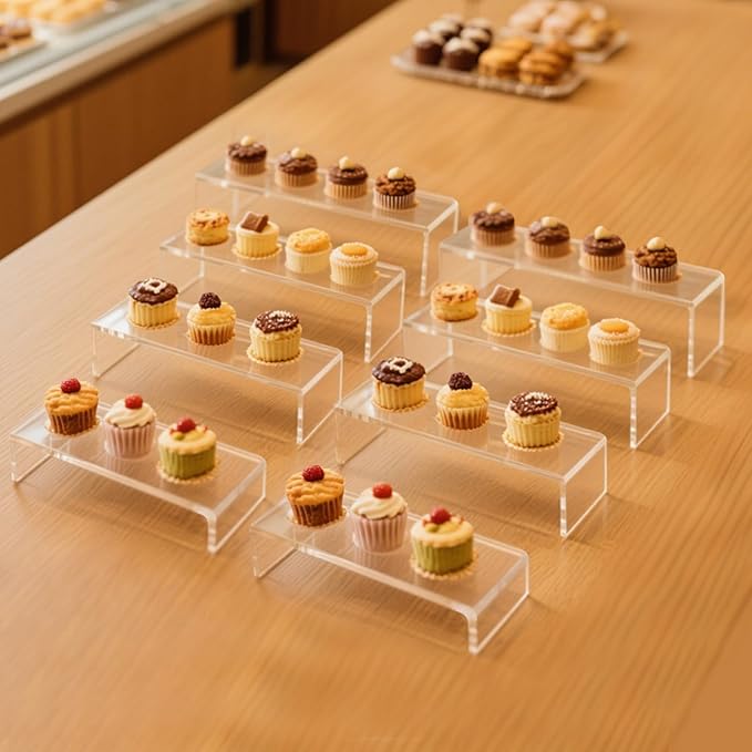 Acrylic Display Risers,12'' Large Display Stands, Thickened to 0.2''(5mm) Stackable Acrylic Shelves for Perfume Display, Clear Risers for Cupcake Stand,Pop Figurines,Tumbler,Food (Clear, 8PCS)-CasaMuseHome