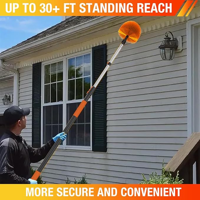 30FT (36FT Reach) Cobweb Duster with Extension Pole, Spider Web Brush for Cleaning Extendable, Professional Ceiling and Corner Dusters for Outdoor Indoor Use-CasaMuseHome