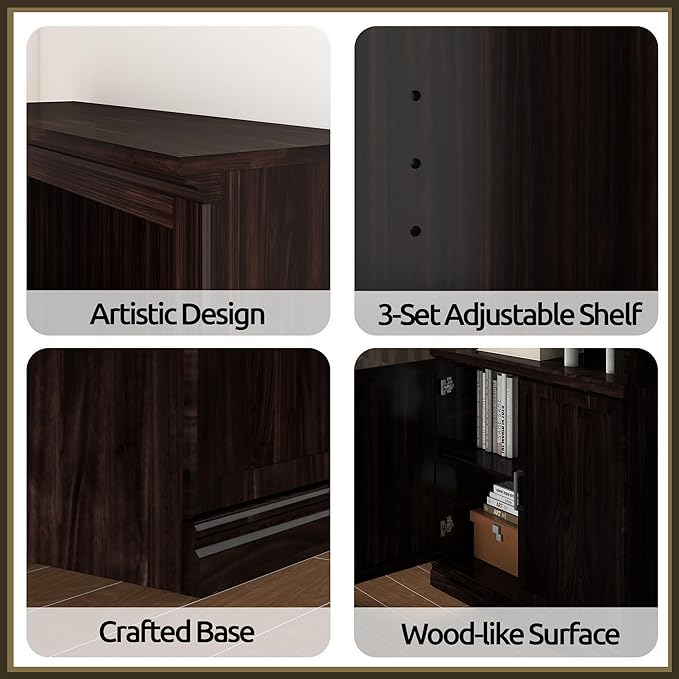 70 Inch Tall Bookcase with Doors, Library Office Bookshelf with Adjustable Shelves, Floor Standing Storage Cabinet for Bedroom Living Room Organizer with Anti Tipping Kit, Dark Cherry Finish-CasaMuseHome